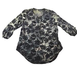 Chances R Womens Whimsygoth Floral Velvet Burnout Roll Tab Sleeve Tunic Top Sz L